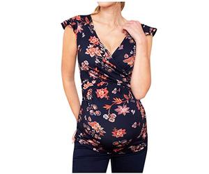 Manica Incinta Maternità Scollo a V Nusring Donne Corte Stripe Stampato Top Camicetta Premaman Camicetta Abiti Estivi Donne Over 60