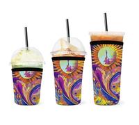 Manica isolante riutilizzabile per caffè freddo, motivo: scarabocchio colorato, paesaggio surreale, sole fantastico, fungo, manicotto isolante per bevande fredde, portabicchieri in neoprene per la ma