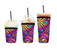 Manica isolante riutilizzabile per caffè freddo, motivo: scarabocchio colorato, paesaggio surreale, sole fantastico, fungo, manicotto isolante per bevande fredde, portabicchieri in neoprene per la ma