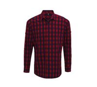 Manica Lunga a Quadri 100% Cotton Semi Aderente Roll-Up Camicia By Premier