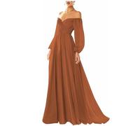 Manica Lunga Abiti da Ballo da Donna Chiffon con Scollo a V off The Shoulder Ball Gown Abito da Sposa Lungo Abito da Sera Formale Burnt Orange 32
