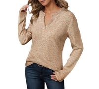 Manica Lunga Sottile Autunno Leggero Top Donna Taglia Grande Collo a V Maglietta Manica Lunga Traspirante Pelle Comfort a Casa Casual Confortevole, oro, XL