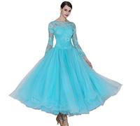Manica Lunga Vestiti da Ballo Standard Professionale Abiti da Ballo Abiti Vestiti da Ballo Salsa Tango Danza Performance Stage Costume,Blu,L