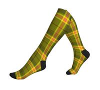 Maniche a compressione per polpaccio a quadri, tartan, scozzese, scozzese, kilt, tessuto in tessuto, colore cachi, grigio, per uomini e donne, supporto quotidiano per le gambe per alleviare gonfiore e