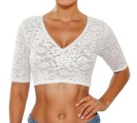 Maniche a pipipistrello da donna eleganti magliette da donna per feste di birra. Design elegante con pizzo cava e scollo a V. Perfetto abbigliamento casual per la primavera e l'estate. Ideale per