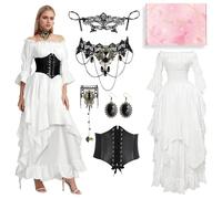 Maniche a Tromba Abito Boemia Accessori, Abito da Donna in Stile Medievale con Maniche Svasate, Vestito Lungo in Stile Rinascimentale per Carnevale, Halloween, Come Costume da Principessa, Bianco,L