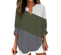 Maniche Corte Lunga Camicette Donna Estive Womens Cotton Linen Tops for Women Spring Summer V Neck Roll Up 3/4 Sleeve T Shirts Plain Graphic Tees Completo Donna Casual Maniche Corte Lunghe (JN S)