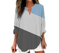 Maniche Corte Oversize Camicia Lino Donna Womens Cotton Linen Tops for Women Spring Summer V Neck Roll Up 3/4 Sleeve T Shirts Plain Graphic Tees Top Bianco Donna Maniche Lunghe Lunga (Sky Blue M)