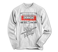 Maniche Lunghe Uomo Maglietta Vintage Rotolo And Replay Cassetta 80´S Musicassetta - Bianco, M