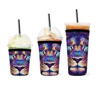Maniche per caffè freddo portatili Trippy Animal King Cool Lion Art, maniche per tazze isolate in neoprene riutilizzabili per bevande calde e fredde, conservazione del calore
