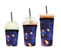 Maniche per caffè freddo portatili viola blu universo spazio galassia pianeta arte, maniche per tazze isolate in neoprene riutilizzabili per bevande calde e fredde conservazione del calore