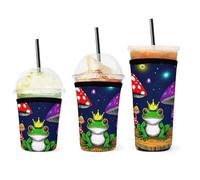Maniche portatili per caffè freddo a forma di funghi magici, rana, arte psichedelica, riutilizzabili, in neoprene, per bevande calde e fredde, conservazione del calore.