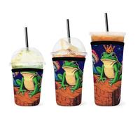 Maniche portatili per caffè freddo a forma di funghi magici, rana, arte psichedelica, riutilizzabili, in neoprene, per bevande calde e fredde, conservazione del calore.