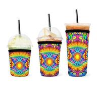 Maniche portatili per caffè freddo con motivo a fungo arcobaleno psichedelico, riutilizzabili, in neoprene, per conservare il calore di bevande calde e fredde.