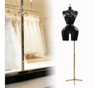 Manichino a mezzo busto femminile curvy taglie forti, ideale per abiti da sposa, con base regolabile, per esporre abiti, gioielli e per il cucito. Colore: Nero