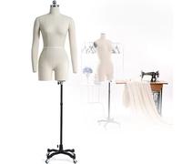 Manichino da donna, busto con ruote per esporre e cucire, per abbigliamento appuntabile, per negozi e gioielli, bianco