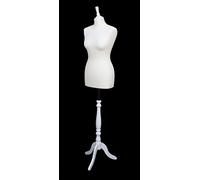 Manichino da sarto con busto femminile, prodotto di lusso, in tessuto jersey con treppiedi in legno, per capi di abbigliamento di misura 38, colore: bianco