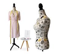 Manichino da sarto Relaxdays, donna, taglia 36/38, regolabile 160-175 cm, supporto in legno, design Londra, crema/nero