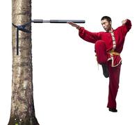 Manichino portatile Wing Chun in legno con bastone per Tai Chi, attrezzatura per allenamento Kung Fu a doppia molla, per pratica di arti marziali, adatto per uso esterno su alberi o superfici dure