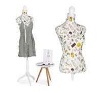 Relaxdays Manichino Sartoriale da Donna, Regolabile in Altezza Fino a 167 cm, Busto da Sarta da Cucito, Sartoria, Crema