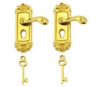 Manico della porta in miniatura con mini chiave da 2 set 1:12 manopole in miniatura metallo per knocker per la casa delle bambole per accessori per case bambole Mini Accessori per mobili Golden