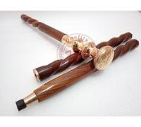 MANICO DI DESIGN IN OTTONE STILE VINTAGE BASTONE DA PASSEGGIO IN LEGNO ASTA A...
