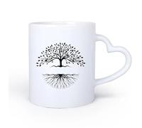 Manico in ceramica a forma di cuore Tazza da caffè silhouette astratta di albero e radice logo ispirazione per il design del logo dell'albero della vita su 11oz/320ml per espresso