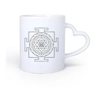 Manico in ceramica a forma di cuore Tazze da tè, caffè e cioccolata calda Simbolo del logo Sri Yantra Mandala 11oz/320ml Elegante e resistente - Adatto al microonde e alla lavastoviglie