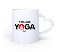 Manico in ceramica a forma di cuore Tazze resistenti 21 giugno giornata internazionale dello yoga persone famiglia facendo esercizi di respirazione yoga ayurvedico 11oz/320ml per ufficio, casa