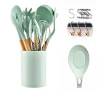 Manico in legno di Silicone utensili da cucina Set di utensili da cucina pentole antiaderenti spatola pala fruste per uova Set di utensili da cucina da cucina 4Pcs A White