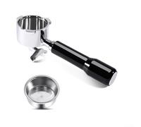 Manico per espresso a doppio beccuccio in acciaio inox, per macchine di serie, impugnatura ergonomica in palissandro non trattato, design angolato a 15°, materiale 304, cestello a sgancio rapido