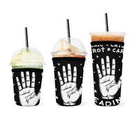 Manicotti isolanti lavabili per caffè freddo, bevande fredde, letture psichiche riutilizzabili, cartomante, manicotto per tazza in neoprene nero