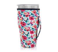 Manicotti isolati in neoprene riutilizzabili per tazze da caffè ghiacciato, idea per bicchieri da 850,5-907,2 g, Trenta Starbucks (solo maniche per tazze) (stampa floreale)