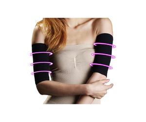 Manicotti modellanti per braccia, neri, a compressione leggera, vestibilità aderente e comoda per l'uso quotidiano.