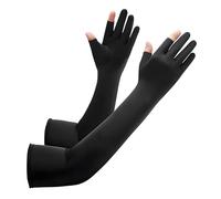 Manicotti rinfrescanti e traspiranti, maniche da uomo in seta di ghiaccio, protezione UV, maniche a compressione per guida e ciclismo, lunghezza 50 cm, dimensioni del braccio 26-31 cm, nero