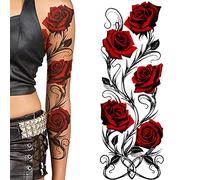Manicotto del tatuaggio temporaneo per le donne Stick su fiore rosa flora fiori adesivo tatuaggio temporaneo per adulti trasferimento corpo femminile arte realistico impermeabile rockstar