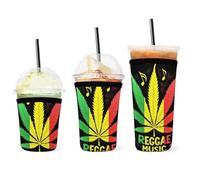Manicotto isolante riutilizzabile per bevande fredde, con bandiera Rasta, foglie di erbaccia e musica Reggae, per caffè freddo, in neoprene, per la maggior parte delle forme di tazza.