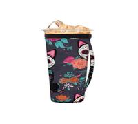 Manicotto per caffè freddo riutilizzabile con manico, colorato Calavera Cats Neoprene Cup Sleeve Cats Sugar Skull Isolante portabicchieri per bevande fredde 473,6 - 510,3 g