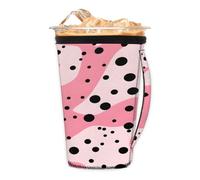 Manicotto per caffè freddo riutilizzabile con manico, con motivo a pois rosa, portabicchieri isolato in neoprene per bevande fredde, tazza da caffè accogliente, adatta a tazze, bicchieri, tazze da 510