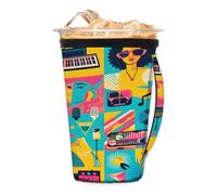 Manicotto per caffè freddo riutilizzabile con manico, in neoprene, isolato in neoprene, per bevande fredde, tazza da caffè, accogliente, adatta a tazze, bicchieri, tazze da 510-907 g (L)