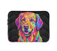 Manicotto per laptop gonfio nero con cane | Custodia protettiva per laptop con rivestimento interno delicato e guida alle misure del dispositivo, taglia M