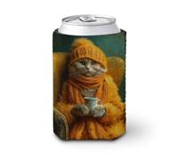 Manicotto refrigerante per lattine di birra, a forma di gatto, con tazza da caffè, colore: giallo, può coprire la birra, morbido supporto isolato per bevande per feste, spiaggia, eventi a casa