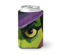 Manicotto refrigerante per lattine di birra, a forma di volto di strega, colore verde, cappello viola, può coprire la birra, morbido supporto isolato per bevande per feste, spiaggia, eventi a casa