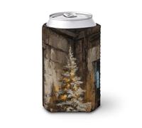 Manicotto refrigerante per lattine di birra, albero di Natale nella vecchia stanza, può coprire il refrigeratore della birra, morbido supporto isolato per bevande per feste, spiaggia, eventi a casa