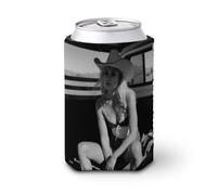 Manicotto refrigerante per lattine di birra, bella donna bionda da cowboy, cappello può coprire birra fresco morbido isolato porta bevande per feste spiaggia eventi casa