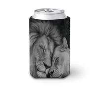 Manicotto refrigerante per lattine di birra, bianco e nero, con leone e leonessa, morbido e isolato, per feste, spiaggia, eventi a casa