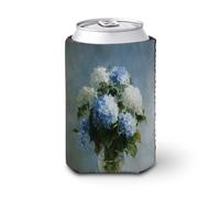 Manicotto refrigerante per lattine di birra, bouquet di ortensie blu e bianche in un vaso, per raffreddare la birra, morbido supporto isolato per bevande per feste, spiaggia, eventi a casa