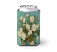 Manicotto refrigerante per lattine di birra, bouquet di rose bianche in vaso, può coprire la birra, morbido supporto isolato per bevande per feste, spiaggia, eventi a casa