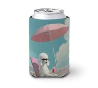 Manicotto refrigerante per lattine di birra, cane barboncino bianco che beve sul lettino prendisole può coprire la birra refrigerante morbido isolato porta bevande per feste in spiaggia eventi casa