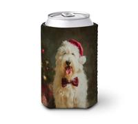 Manicotto refrigerante per lattine di birra, cane pastore che indossa un cappello di Natale può coprire la birra fresco morbido isolato porta bevande per feste in spiaggia evento casa
